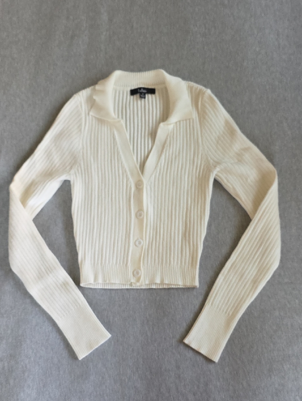 Lulu's Cream Ribbed Collared Button-Front Cardigan
